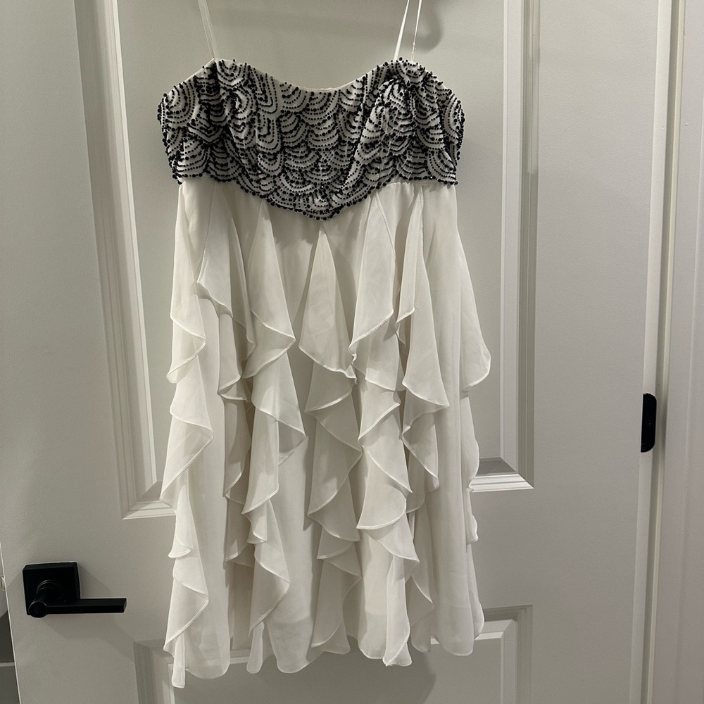 Elegant Strapless Black and White Beaded Dress